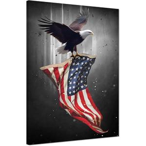 Large Wall Art for Living Room - American Flag with Bald Eagle Wall Art Patriotic Pictures Wall Decor US Flag Canvas Print Military Painting Modern Artwork Framed for Home Office Decoration, 28x44 in