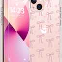 bicol for iPhone 14 Case with Screen Protector,Enhanced Camera Protection,Clear TPU Cover with Trendy Designs for Girls Women,Slim Fit Protective Phone Case,Pink Heart Ribbon Bow