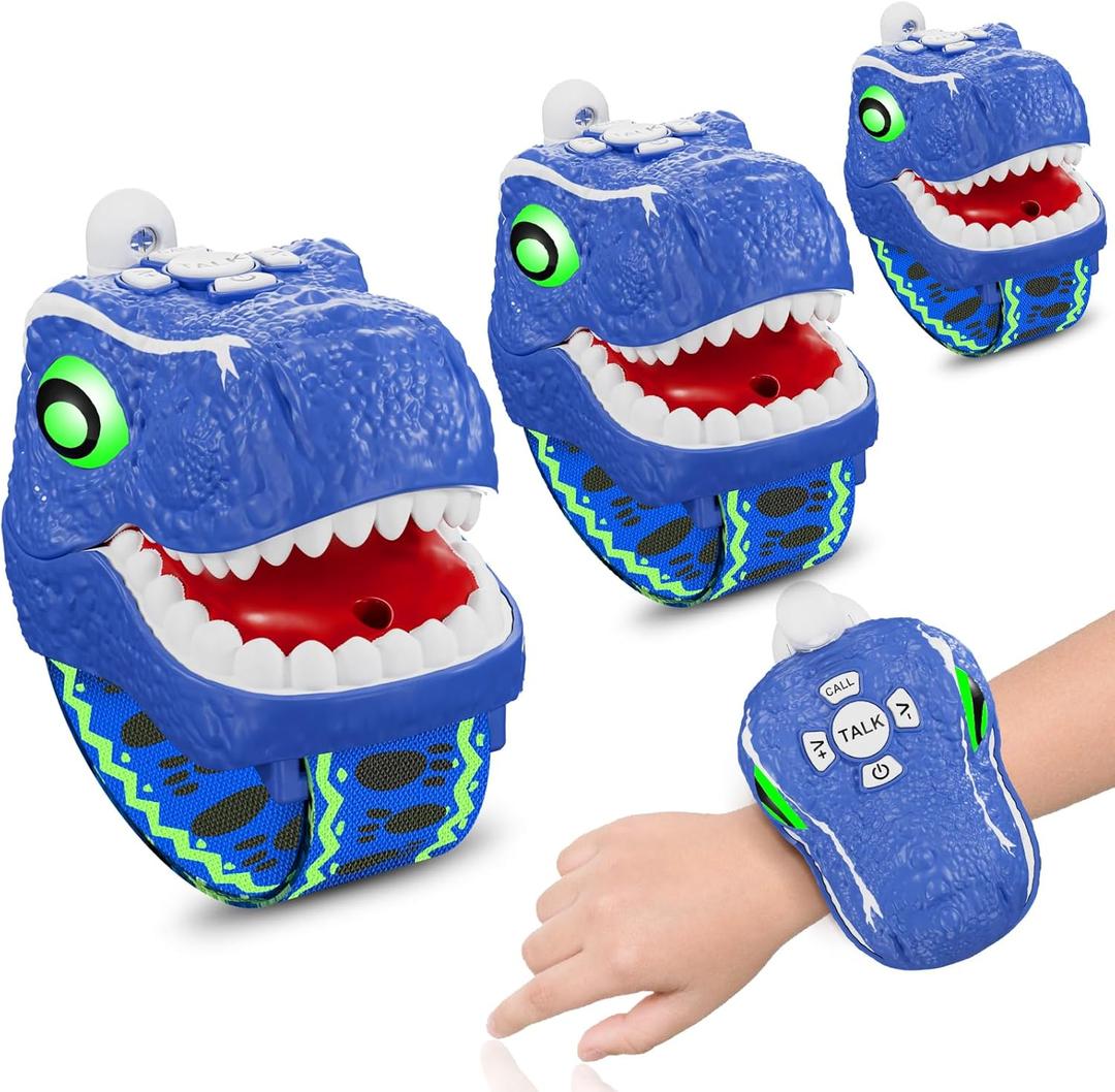 Dinosaur Walkie Talkies for Kids 3 Pack Camping Gear T-Rex Outdoor Toys for Boys Girls Age 3-12 Year Old 3 Channel Long Range Birthday Gifts Easter Christmas Stocking Stuffers Blue