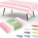 Misaya 3 Packs Striped Disposable Table Cloth, 54 x 108 Inch Waterproof Rectangle Tablecloth, Leakproof & Sturdy Decorative Table Covers for Picnic, Party and Outdoor, Pink and White