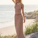 UEU Womens Skirt Set 2 Piece Outfits Summer Trendy Crop Sleeveless Tank Top High Waist Bodycon Maxi Long Dress Sets (L)