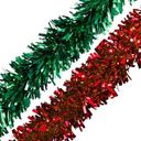 Anderson's Red and Green Metallic Holiday Garland, 14 Feet Long, Christmas Decorations, Parade Float Decorations for Trailer, Metallic Tinsel Garland, Christmas Garland Décor for Home and Party