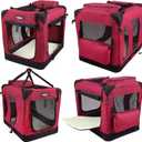 EliteField 3-Door Folding Soft Dog Crate with Carrying Bag and Fleece Bed Indoor & Outdoor Pet Home (20" L x 14" W x 14" H, Maroon)