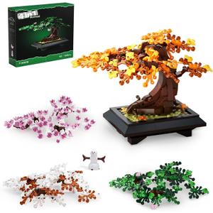 Taojiyuan Bonsai Tree Building Set, 4 in 1 Four Seasons Bonsai Tree Building Toy, Plant Collection Home Decoration Building Blocks DIY Adult Creative Gifts for Kids