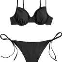 SOLY HUX Women's Bikini Sets Underwire Bathing Suits High Waisted Tie Side Two Piece Swimsuits (Large, Black Floral)