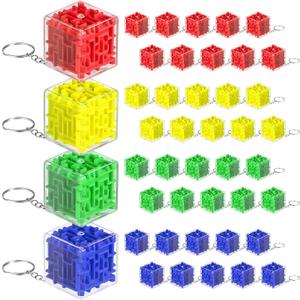 50 Pcs Maze Puzzle Toy Gift 3D Cube Box Mini Maze Christmas Mind Puzzles Game for Adults Birthday Party Favors Stocking Stuffers for Kids (Red, Blue, Yellow and Green,1.2'')
