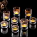 Hewory Glass Tealight Candle Holder: 8 Pcs Tea Lights Candle Holder Clear Votive Candle Holders for Table Centerpiece, Tea Light Holders Glass Candle Holder for Wedding Party Living Room Home Decor