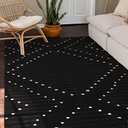 LIVEBOX Black Area Rug for Living Room,5' x 8' Large Boho Washable Moroccan Cotton Thin Carpet for Bedroom,Indoor Outdoor Throw Rug for Dining Room Porch Office
