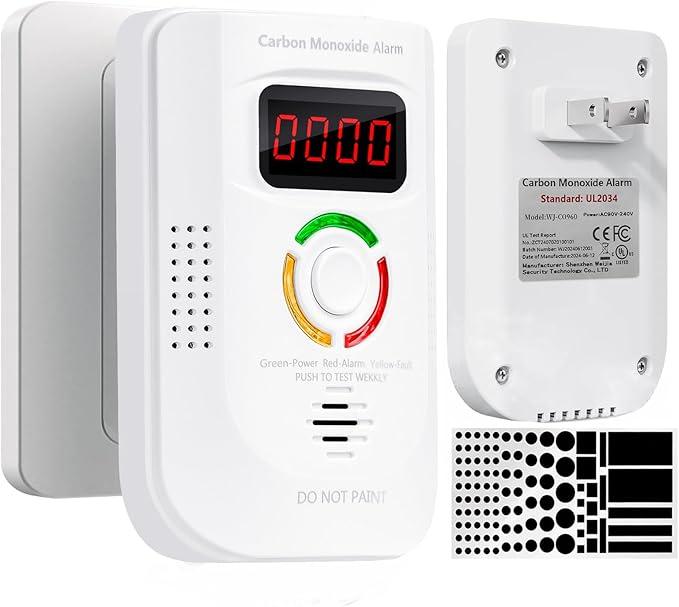 Carbon Monoxide Detectors,CO Detector Plug in Wall for Home/RV,Carbon Monoxide Alarm with Audible & Visual Alerts,Portable CO Monitor for Travel with 1-Pc Led Light Blocking Stickers