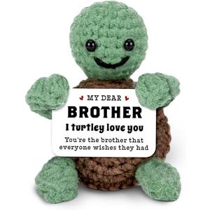 3 x Brother Crochet Turtle Gift - Funny Mini Handmade Turtle from Sister, I Love You Stuffed Animal, Cute Birthday Present for Men, Boys, Friends