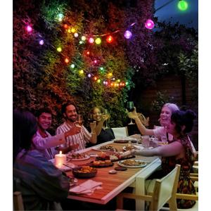 Brightown RGBW Outdoor String Lights, 58FT LED Patio Lights with Remote and Timer, Commercial Grade Waterproof Hanging Lights with 27 Shatterproof Bulbs(2 Spare) for Backyard Porch Garden Party Decor