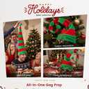 BigOtters Christmas Elf Hat, Long Striped Felt Hat with Cute Brooch Pin for Kids Adults