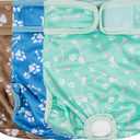 wegreeco Washable Female Dog Diapers Highly Absorbent Reusable Diapers for Dog in Heat Period, 3 Pack (Dog Bone, Large) (Large (15"-17" Waist))