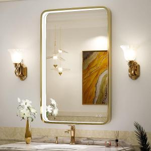 36x24 Inch LED Bathroom Mirror with Lights,Gold Metal Frame Wall Mounted Lighted Vanity Mirrors for Wall,Anti-Fog 3000K/4500K/6000K Dimmable Led Mirror,ETL Listed LED Driver(Horizontal&Vertical)