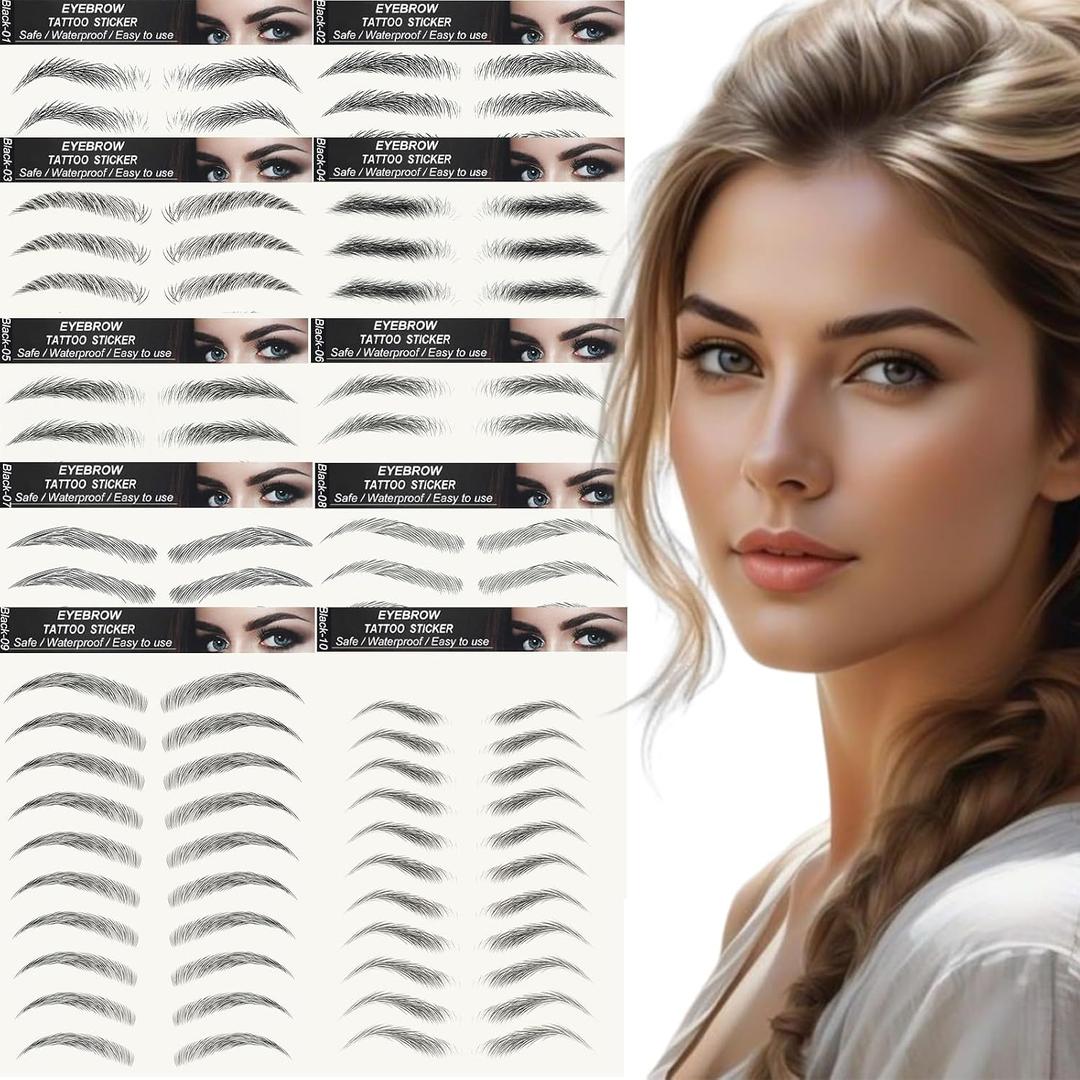 20 Sheets 200 Pairs Eyebrow Tattoo Stickers 4D Stickers Eyebrow Transfers Stickers Peel off Eyebrow Grooming Shaping Makeup Sticker for Women Girls Black