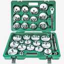 31PCS Oil Filter Wrench Set, Stainless Steel Oil Filter Cap Socket, 1/2" Drive 27mm 32mm 36mm 64mm-101mm Oil Filter Removal Tool, Compatible with VW, Ford, Honda, Toyota, Nissan, Audi, BMW, etc