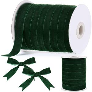 Chuangdi 1 Inch, 60 Yard Christmas Green Velvet Ribbon Wide Vintage Velvet Ribbons for Christmas Tree Ornaments Flower Bouquets Wedding Wreath Bow Making DIY Craft Choker