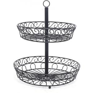Fruit Basket with 2 Tier Design, 12 x 12 x 18 in Black Metal Wire , Home Kitchen Organization For Vegetables, Fruits and Bread - Gift