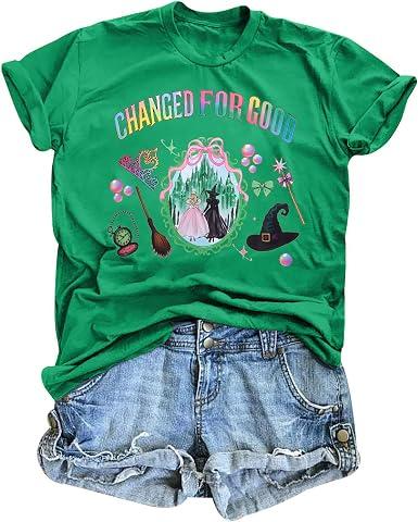 T-BANGELY Musical Shirt Women Witch T Shirt Changed for Good Tee Musical Movie Graphic Shirt Magical Kingdom Short Sleeve Tops, S, Green