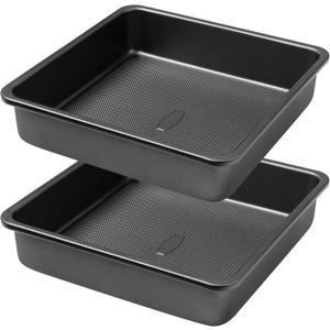 Square Cake Pan, Nonstick Baking Pan for Bread or Brownie, 9x9 Inch Bakeware with Diamond Texture Pattern, Set of 2 (Gray)