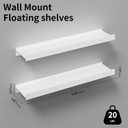 Floating Shelves for Wall, Wall Mounted Shelves with Lip for Storage, Metal Display Shelves for Home Decor, Kitchen/Living Room/Bedroom/Bathroom Shelf, White 20 inch 2 Pack