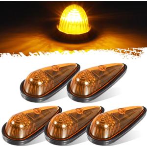 Partsam Amber Teardrop Cab Light 9LED Cab Marker Light 5pcs Front Rear Top Clearance Roof Running Light with Wiring Pack for Trucks, Vans, Pickups, semis and RVs,DOT Compliant