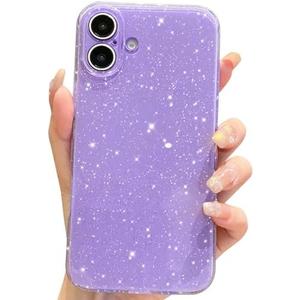 OWLSTAR for iPhone 16 Case 6.1 inch, Cute Glitter Bling Thin Slim Shockproof Sparkly Shiny Soft Silicone Phone Case for Women Girls (Purple), Set Of 4