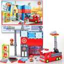 Tile Town Fire Station Magnetic Tiles Set, 66 Piece Kids Magnet Toy, Innovative Action Play Magnetic Tile Building Set Ages 3-6 (Fire House)
