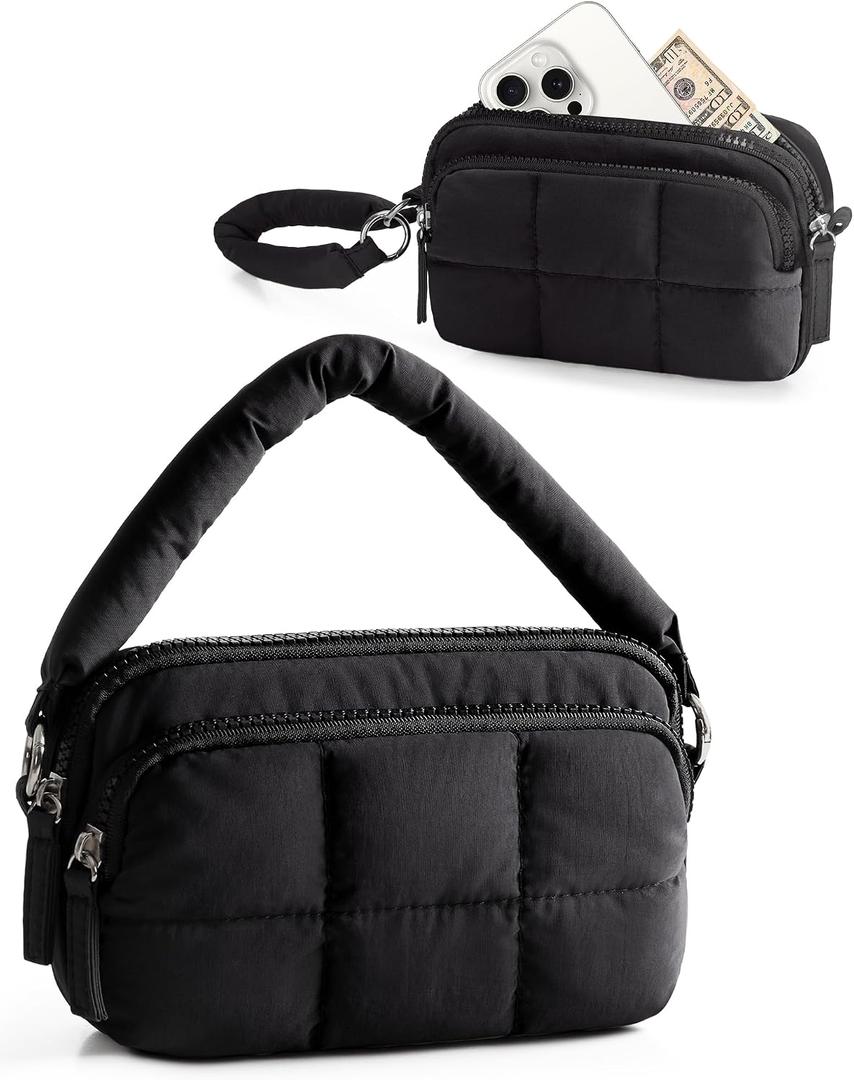 Wristlet Wallets for Women, Small Puffy Wristlet Purses with Zipper, Travel Credit Card Holder Phone Organizer Bag