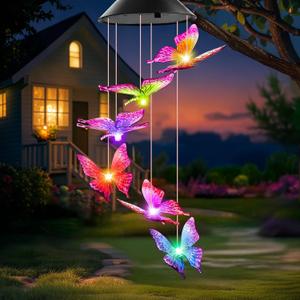 Mom Grandma Nana Gifts for Mothers Day, Birthday Gardening Gifts for Women Wife Sister, Winzwon Solar Lights Outdoor Wind Chimes for Outside Garden Yard Patio Porch Decor Butterfly Decorations