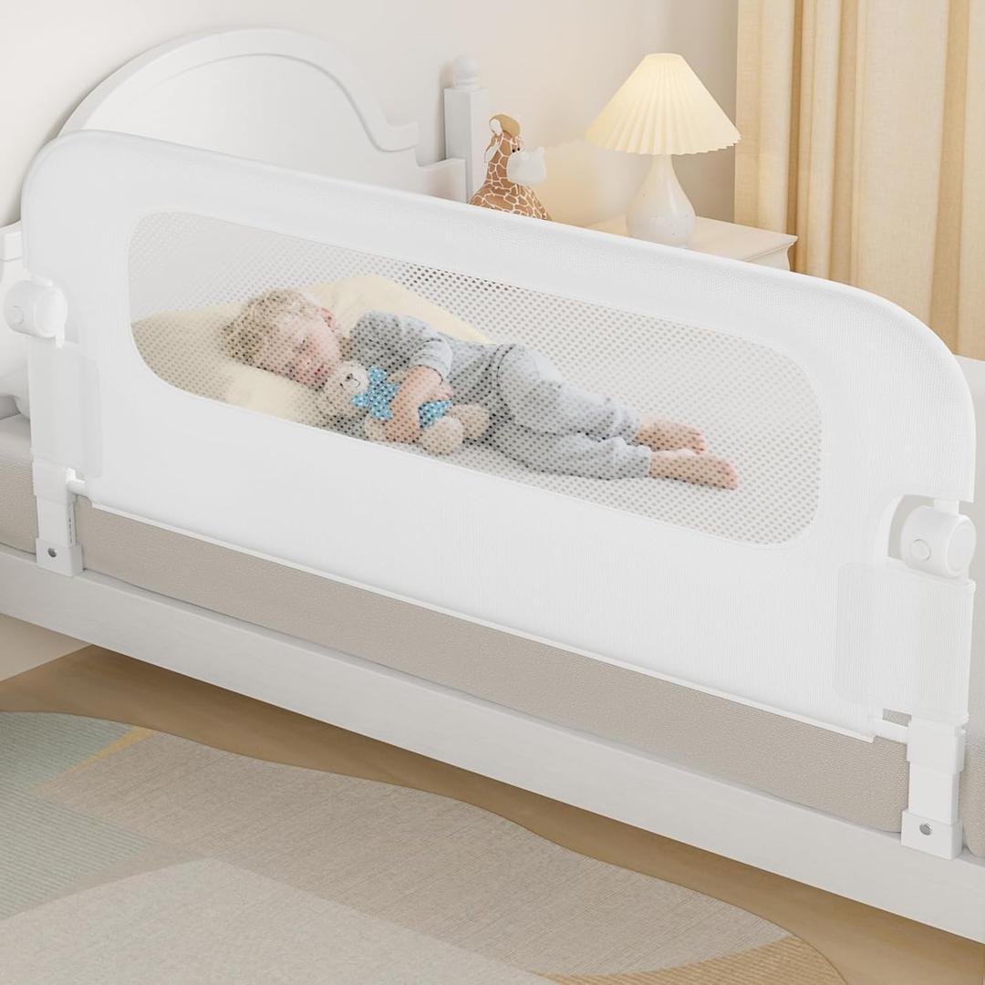 Baby Bed Rail Guard for Toddlers -59" Toddler Bed Rails for Twin, Full, Queen, King Bunk Size Bed Swing Down Bedrail Extra Tall Child Safety Side Railing Guards for Kids, White