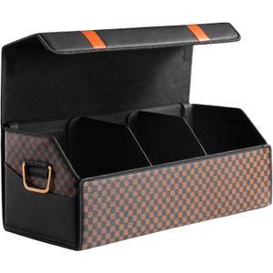 Fyzeoty Car Organizers and Storage - Trunk Organizer for Suv Car,Car Trunk Leather Storage Box,Extra Large,Magnetic Lid,Collapsible and Adjustable