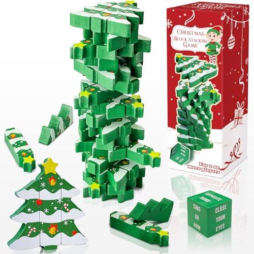 OurWarm Wooden Blocks Stacking Game, Tumbling Tower and Balance Christmas Board Games, Family Games for Kids and Adults Ages 6+, Christmas Tree Wood Blocks Party Kid Games for Family