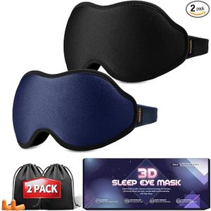 Sleep Masks for Women Men - Blackout Eye Cover for Lash Extension, 3D Contoured Sleep Mask for Side Sleeper, Soft Memory Foam, Sleep Masks for Travel, Airplane, Night(Cloud Black, Cloud Blue)
