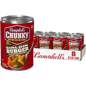 Campbells Chunky Soup, Sirloin Burger With Country Vegetable Beef Soup, 16.3 oz Can (Case of 8) BB Date 29 Oct 2027
