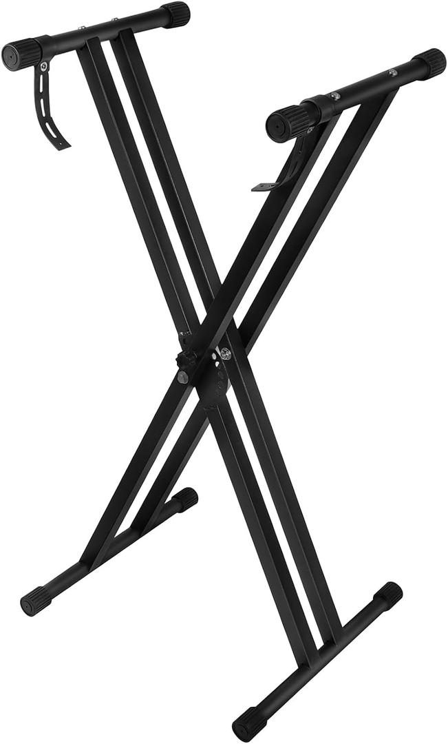 Adjustable Height Keyboard Stand with Quick-Release Lock, Double X Frame Design for 54/61/88 Key Digital Pianos, Foldable Portable Instrument Stand with Secure Straps for Electronic Keyboards