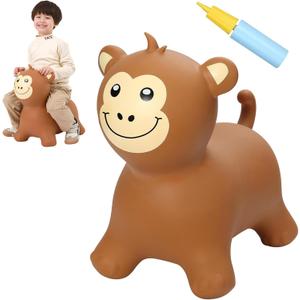 INPANY Bouncy Monkey Hopper Toys, Toddlers Inflatable Animal Hopping Horse, Bouncing Buddies, Ride on Rubber Bouncer, Outdoor Indoor Birthday Gifts Toy for 2 3 4 Yr Boy Girl, Brown