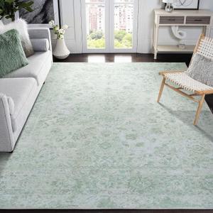 5x7 Area Rugs, Washable Floral Boho Large Rugs, Non Slip Low Pile Ultra-Thin Carpet, Indoor Door Mat for Living Room, Kids Playroom, Bedroom, Girls Dorm, Nursery (Vintage Green Floral)