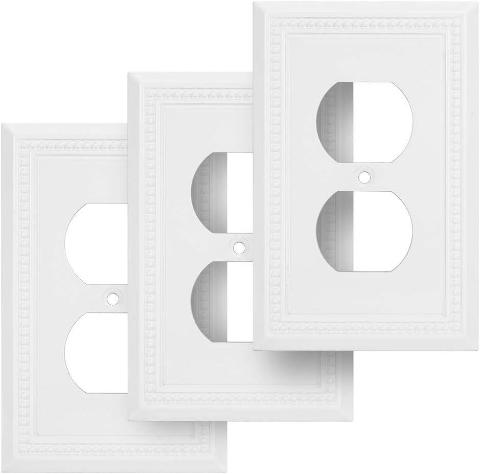 Henne Bery Sunken Pearls Heavy Duty Decorative Wall Plate Switch Plate Outlet Cover (Single Duplex, 3 Pack, White)