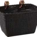 Retrospec Bicycles Cane Woven Rectangular Toto Basket with Authentic Leather Straps and Brass Buckles (Black)