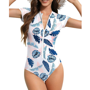 Century Star One Piece Swimsuit Women 2025 Teen Girls Modest Rash Guard High Neck Surfing Short Sleeve Swimwear Bathing Suit, S