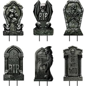 6 PCS 16.9" x9.8" Halloween Yard Signs Graveyard Tombstones Halloween Outdoor Decorations, Gravestones Yard Signs with Stakes Scary Lawn Decor Party Supplies