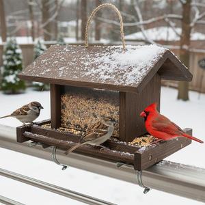 Wooden Bird Feeder Large Capacity Wood Birdfeeder for Feeding Outside Garden Wild Finches Robin Sparrow Blue Jay Chickadees (13.39"L x 9.06"W x 3.54"H)