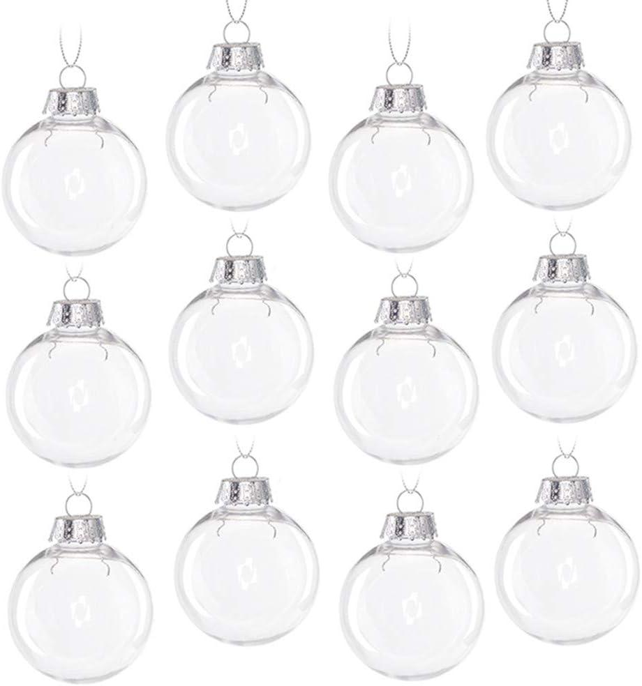 Christmas Clear Baubles Transparent Ball Plastic Fillable Sphere Ornament for Xmas Tree/Home Decoration/Wedding/Birthday/Party/Gift Box etc (6cm, Set of 12Pcs with lid)(Round)