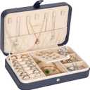 LANDICI Small Jewelry Box for Women Girls, PU Leather Travel Jewelry Case, Portable Jewelry Organizer Storage Holder Display for Ring Earrings Necklace Brooch Men Kids Gift, Dark Blue (8.26(L)x5.5(W)x1.7(H) inch)