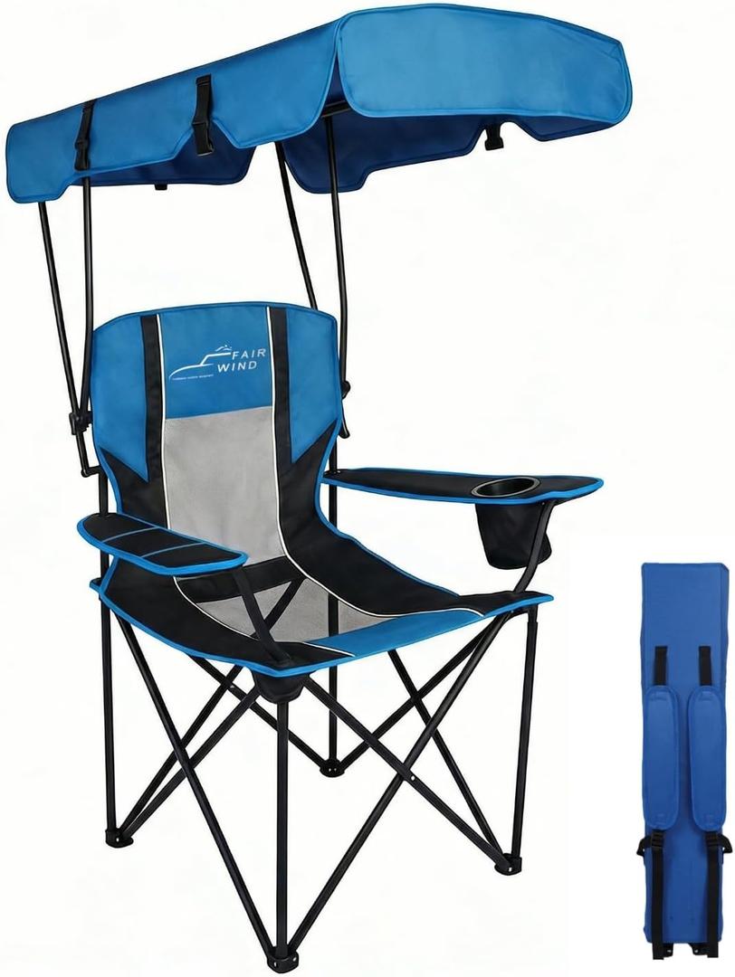 FAIR WIND Portable Canopy Camping Chair 380 LBS Capacity Heavy Duty Oversized Folding Lawn Chair with Sunshade for Beach, Fishing, Sports & Outdoors