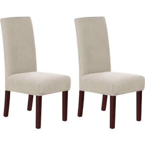 H.VERSAILTEX Stretch Dining Chair Covers Set of 2 Chair Covers for Dining Room Parsons Chair Slipcover Chair Protectors Covers Dining, Feature Textured Checked Jacquard Fabric, Island Fossi