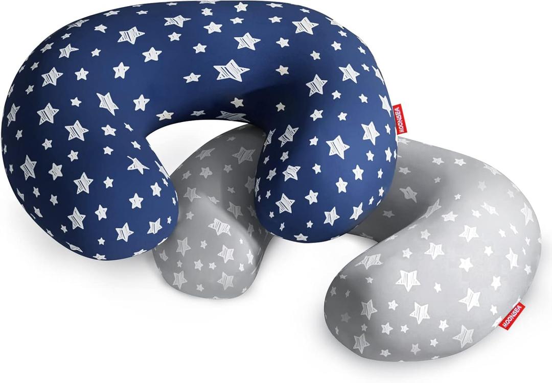 2 Pack Nursing Pillow Cover Grey and Navy for Infant, Snug Fits Boppy Nursing Pillows, Breastfeeding Nursing Pillow Slipcovers Super Soft, for Breastfeeding Moms, Navy & Gray Star