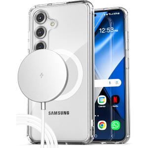 ENCASED 2-in-1 for Samsung Galaxy S25 Phone Case (Compatible with MagSafe) with Magnetic Wireless Charger Included (Clear)