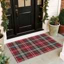 Christmas Front Door Mat Indoor Entrance - 2x3 Ft Non-Slip Doormat Outdoor Rug Small Red Holiday Tartan Plaid Entry Rug for Layered Door Mats Front Porch Entryway Kitchen New Year Decor